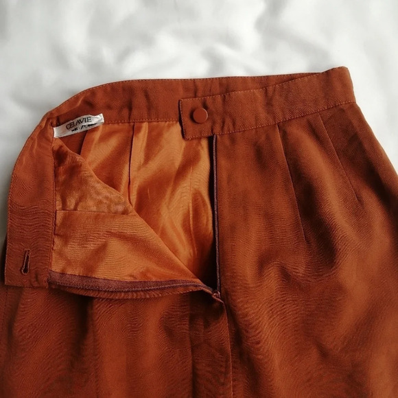 Vintage Satin Orange Rust Straight Pencil Skirt with Subtle Pleating XS - Picture 5 of 14